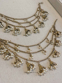 3 Line Pearl & Jhumka Earring chains - SOKORA JEWELS3 Line Pearl & Jhumka Earring chainsEARRINGS