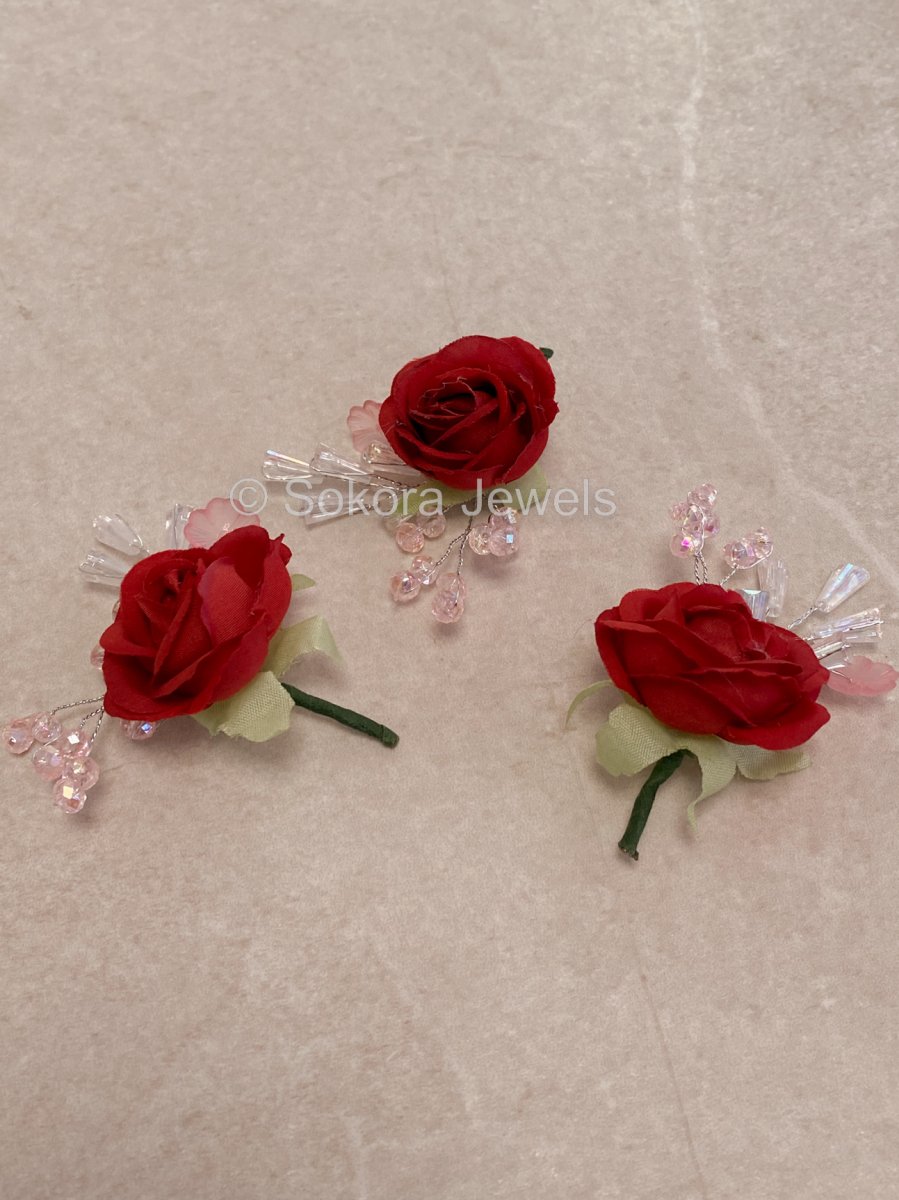 3 Pack Rose Buttonhole Pocket Flower - 4 Colour Options - SOKORA JEWELS3 Pack Rose Buttonhole Pocket Flower - 4 Colour Options