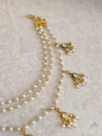 3 Strand Pearl & Kundan Gem Earring chains - SOKORA JEWELS3 Strand Pearl & Kundan Gem Earring chainsEARRINGS