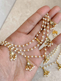3 Strand Pearl & Kundan Gem Earring chains - SOKORA JEWELS3 Strand Pearl & Kundan Gem Earring chainsEARRINGS