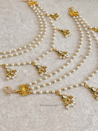 3 Strand Pearl & Kundan Gem Earring chains - SOKORA JEWELS3 Strand Pearl & Kundan Gem Earring chainsEARRINGS