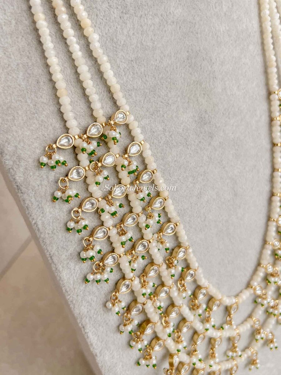 3 Strand Pearl Kundan Long Necklace - SOKORA JEWELS3 Strand Pearl Kundan Long Necklace