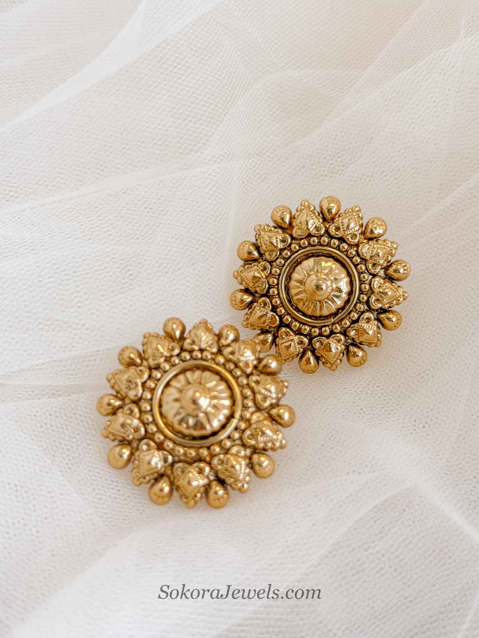 Traditional Temple Gold Statement Stud Earrings