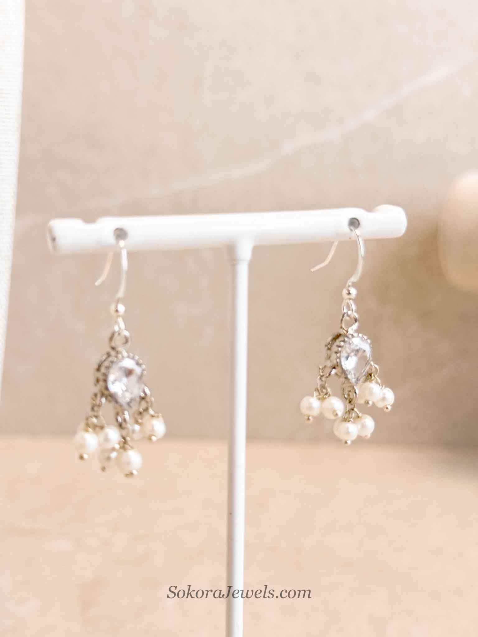 Tiny Silver & Pearl Earring and Tikka set
