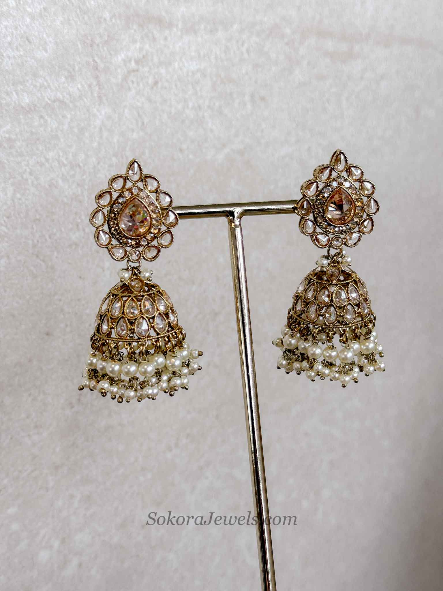 Mehnaaz Pearl Drop Choker Set - Champagne