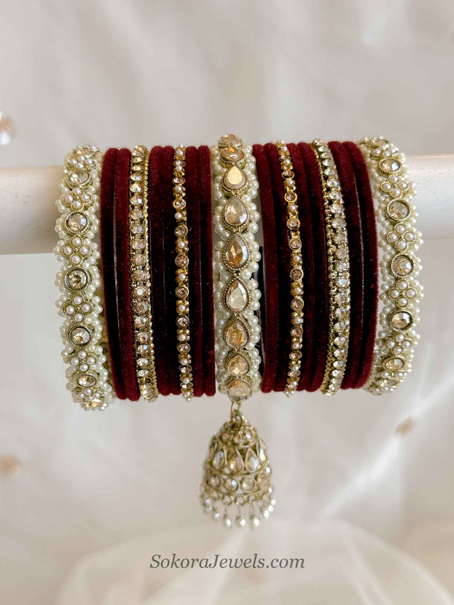 Aafiya Golden Bridal Bangle Set - Maroon