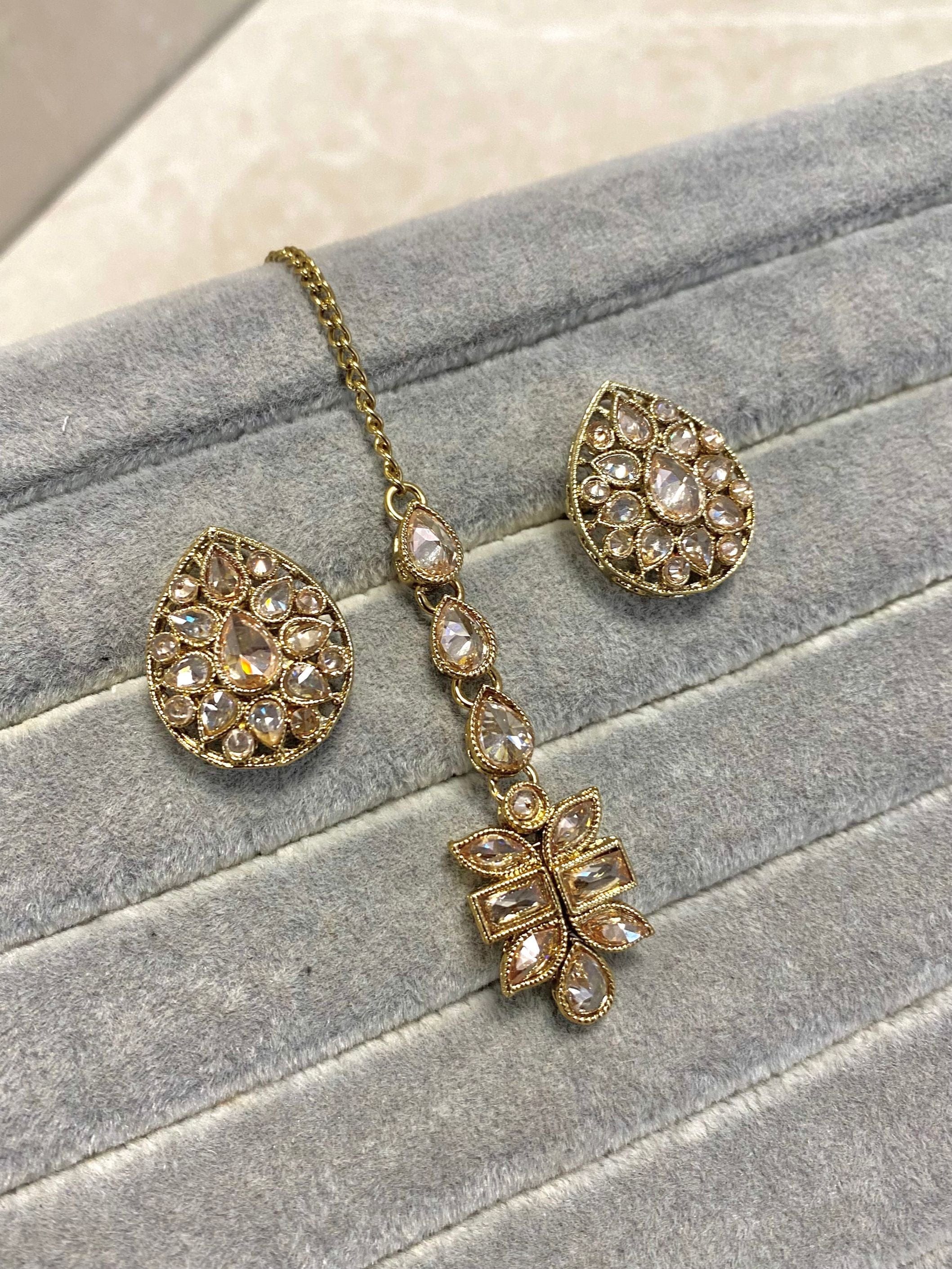 Small Earring & Tikka set - Champagne