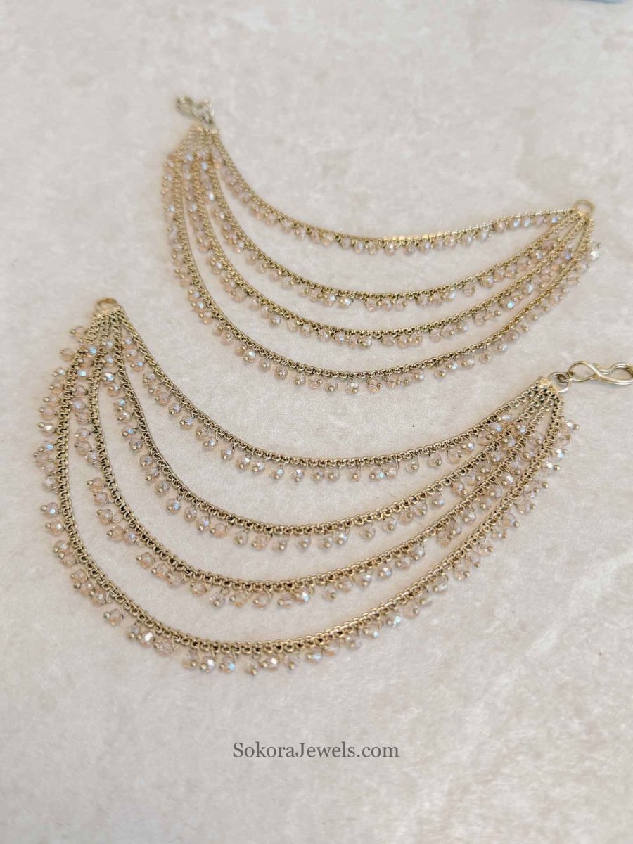 4 line Champagne Bead Detail Earring Chains - SOKORA JEWELS4 line Champagne Bead Detail Earring ChainsEARRINGS