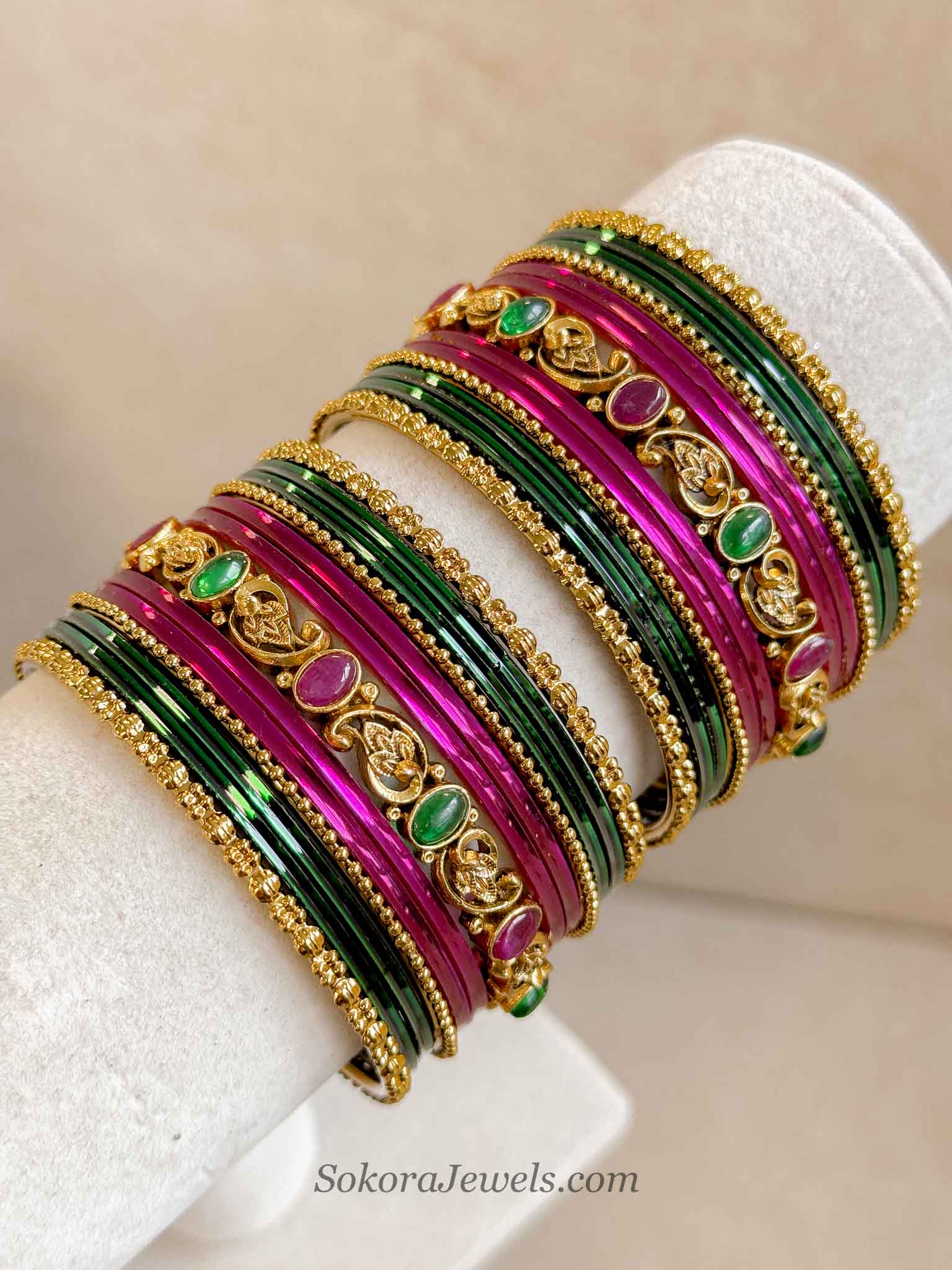 Ruby Green Temple Bangle set