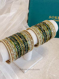 Bridal Green Glass Bangles Set - 2.8