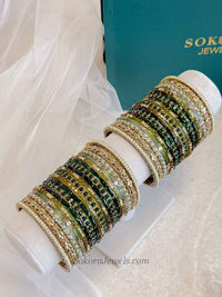 Bridal Green Glass Bangles Set - 2.8
