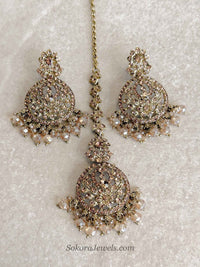 Subarna Golden Beaded Earrings & Tikka Set