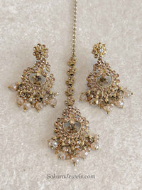 Noreen Golden Beaded Earrings & Tikka Set