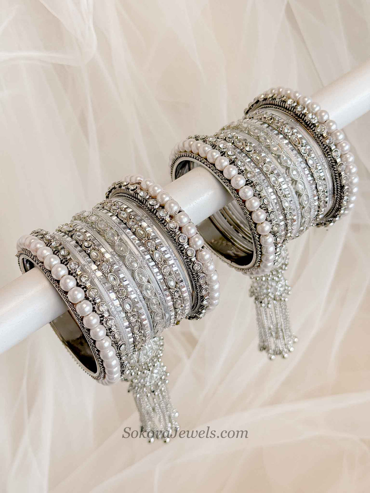 Luxury Jabeen Tassel Bangle set - Silver
