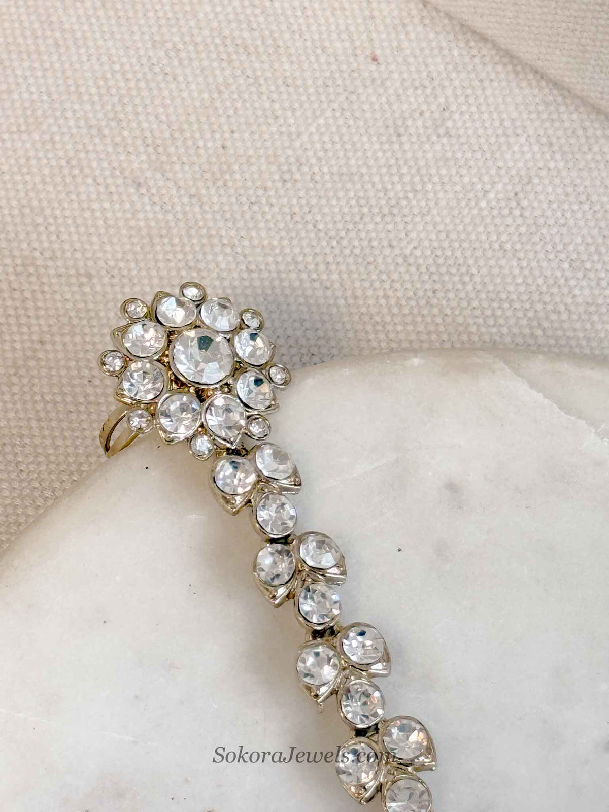 Antique Gold & Clear Crystal Hand Chain