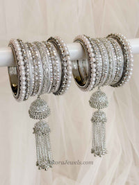 Luxury Jabeen Tassel Bangle set - Silver