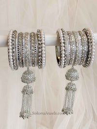 Luxury Jabeen Tassel Bangle set - Silver