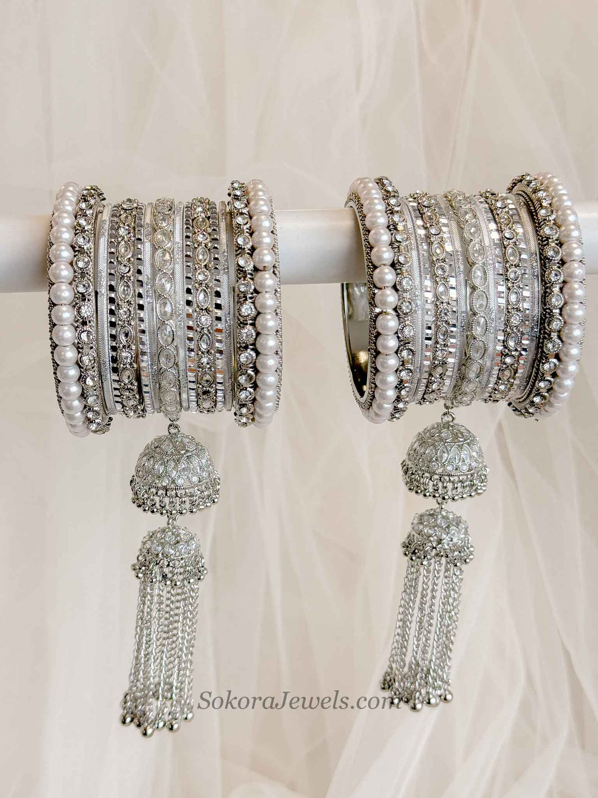 Luxury Jabeen Tassel Bangle set - Silver