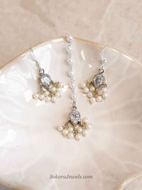 Tiny Silver & Pearl Earring and Tikka set