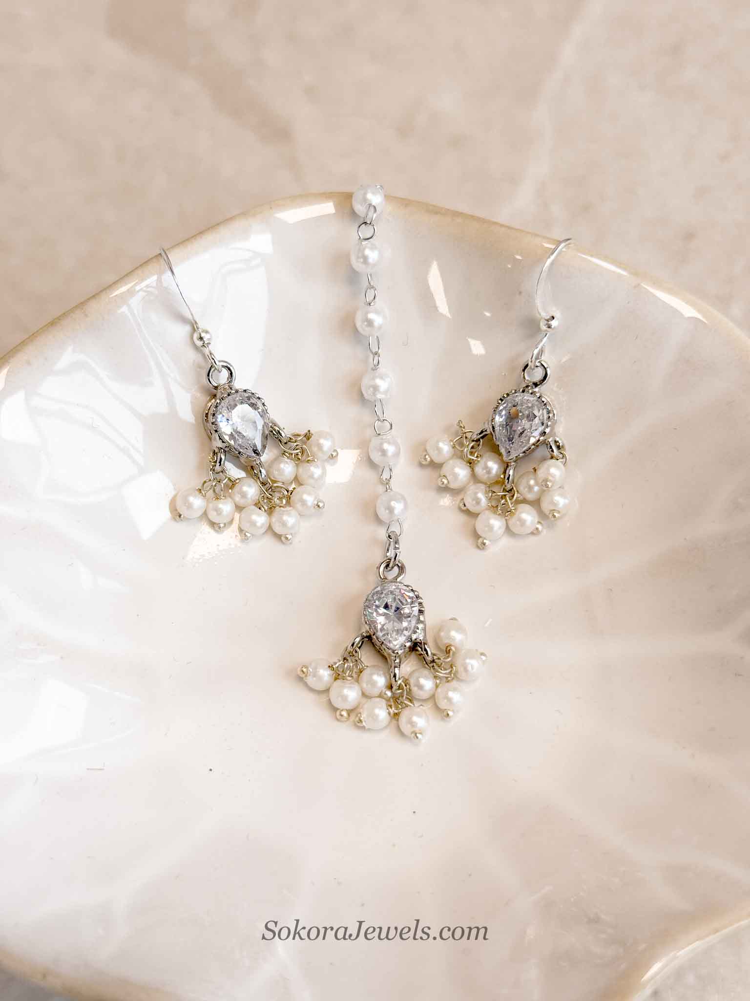 Tiny Silver & Pearl Earring and Tikka set