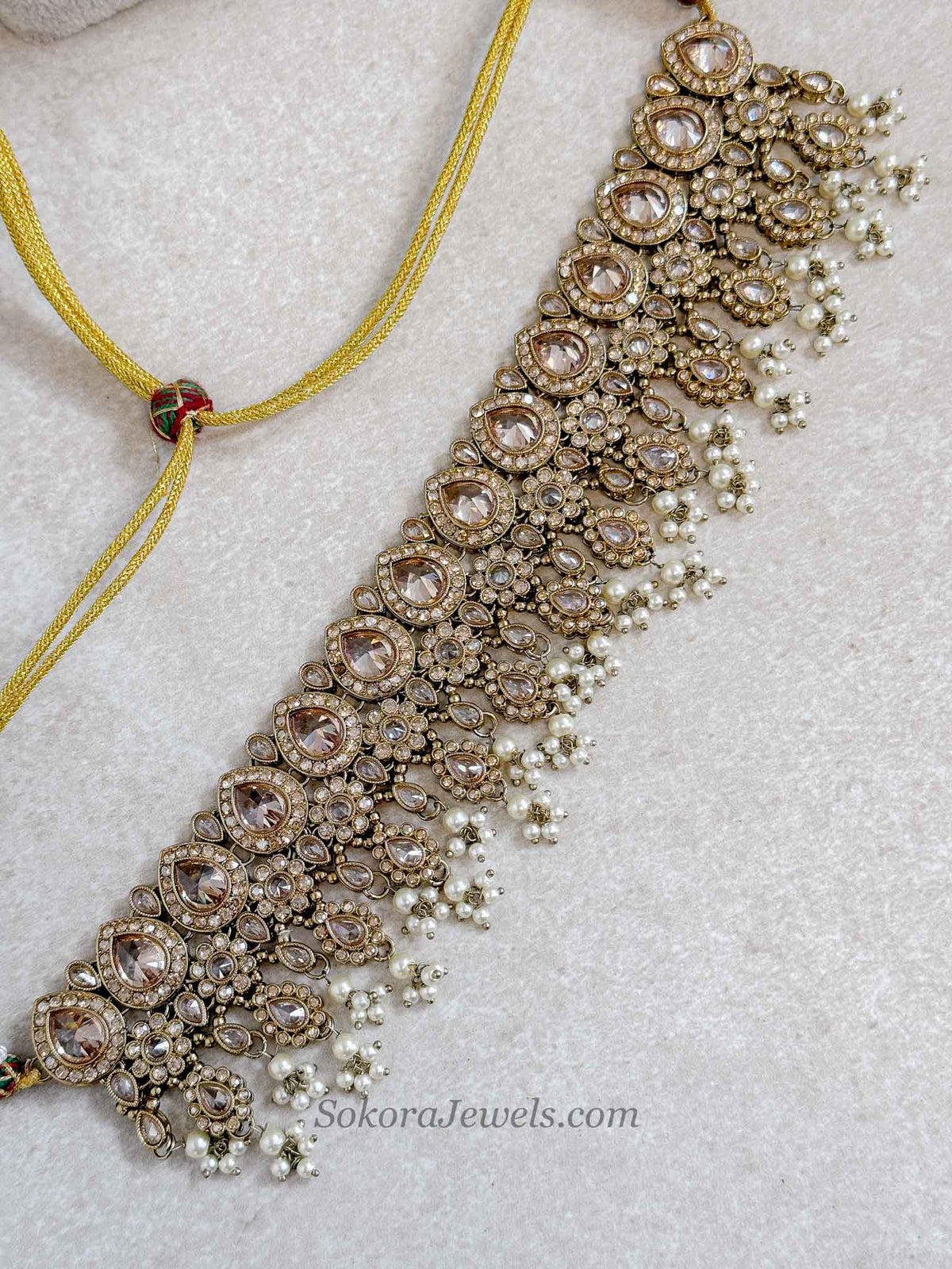 Mehnaaz Pearl Drop Choker Set - Champagne