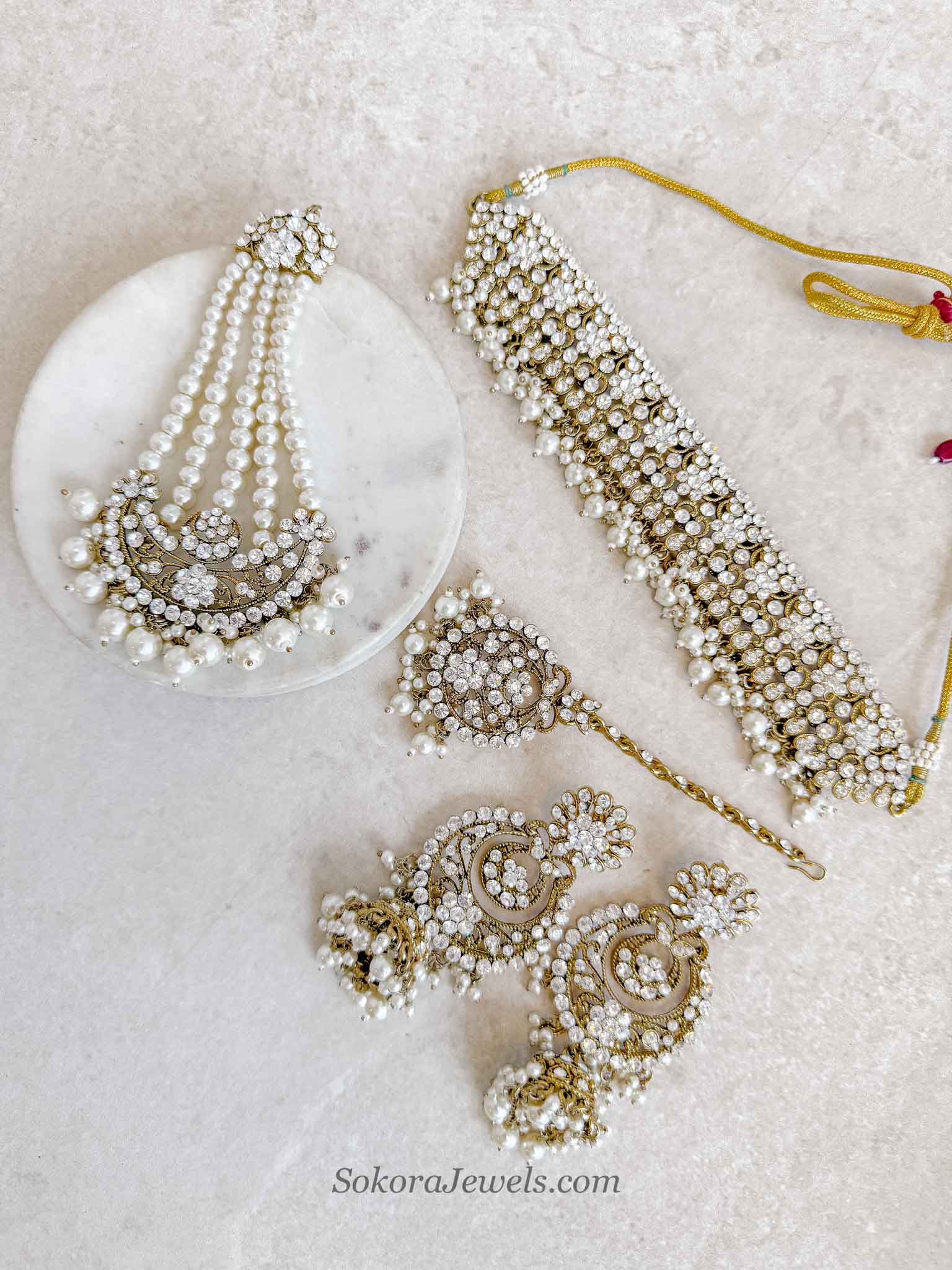 Clear Crystal & Pearl Bridal Choker Set