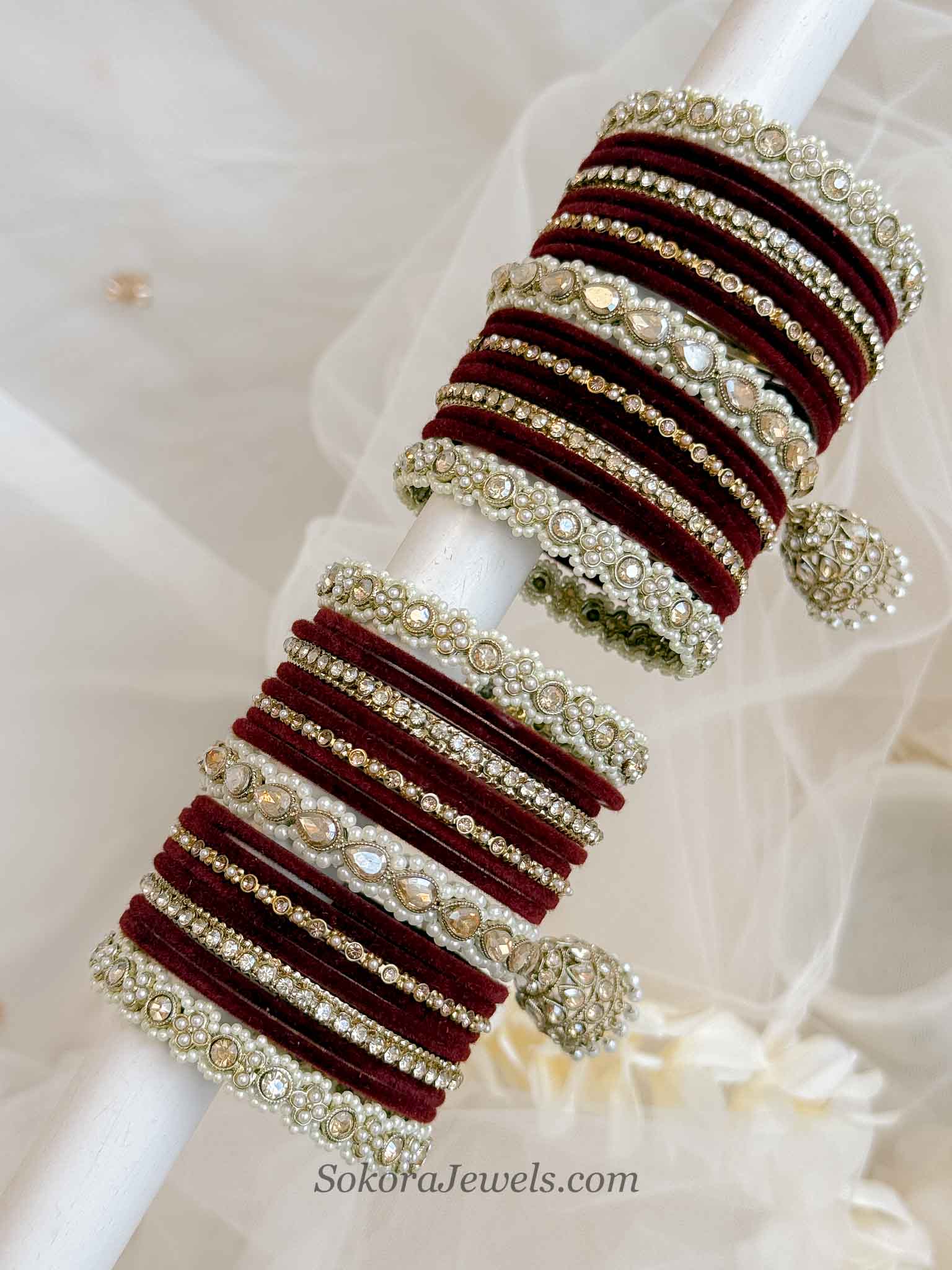 Aafiya Golden Bridal Bangle Set - Maroon