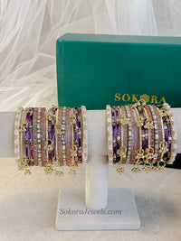 Bridal Pink & Purple Glass Bangles Set - 2.6