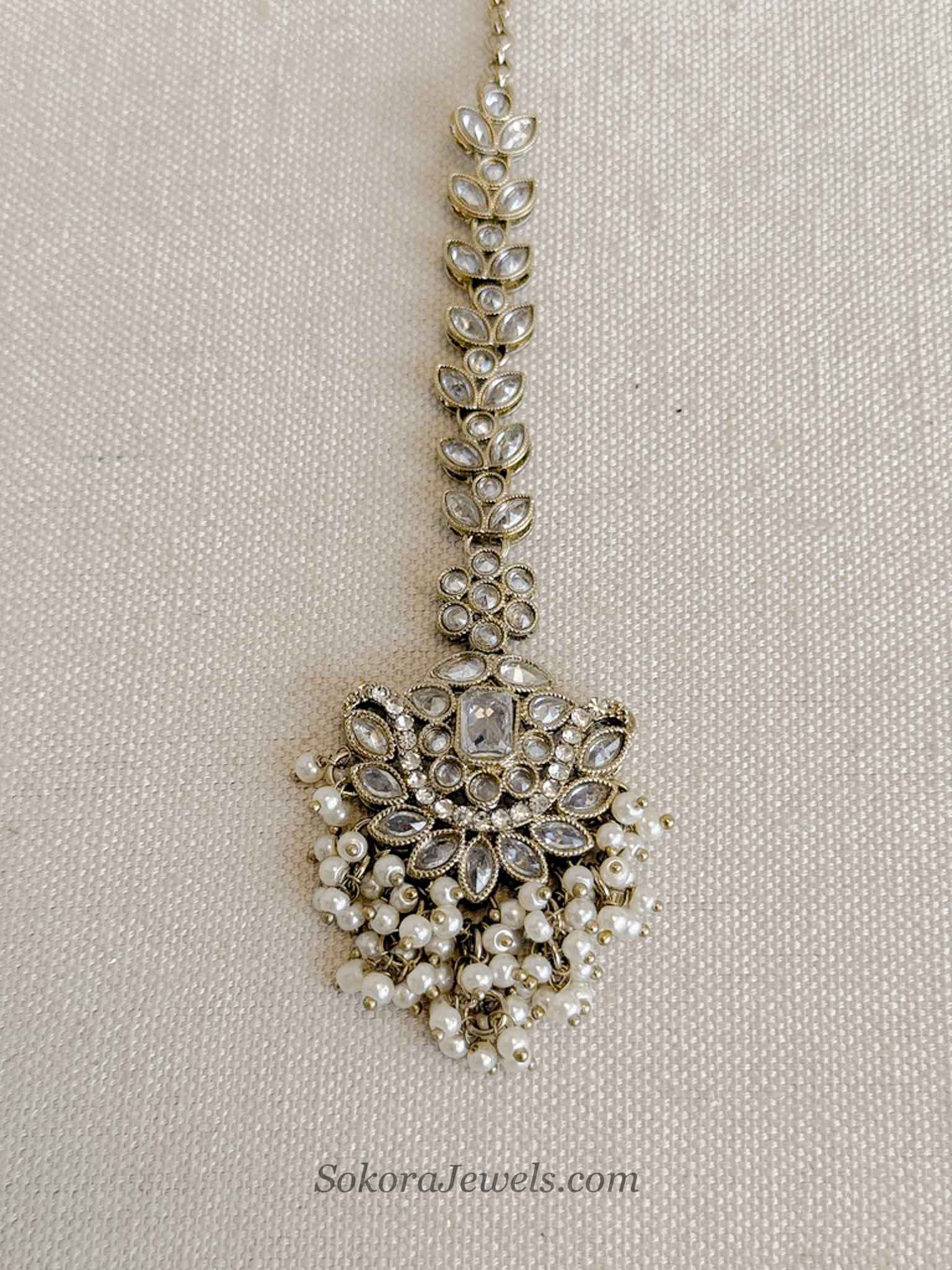 Antique Gold Crystal & Pearl Maang Tikka