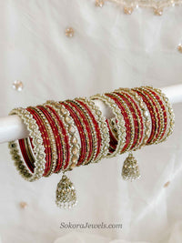 Aafiya Golden Bridal Bangle Set - Red