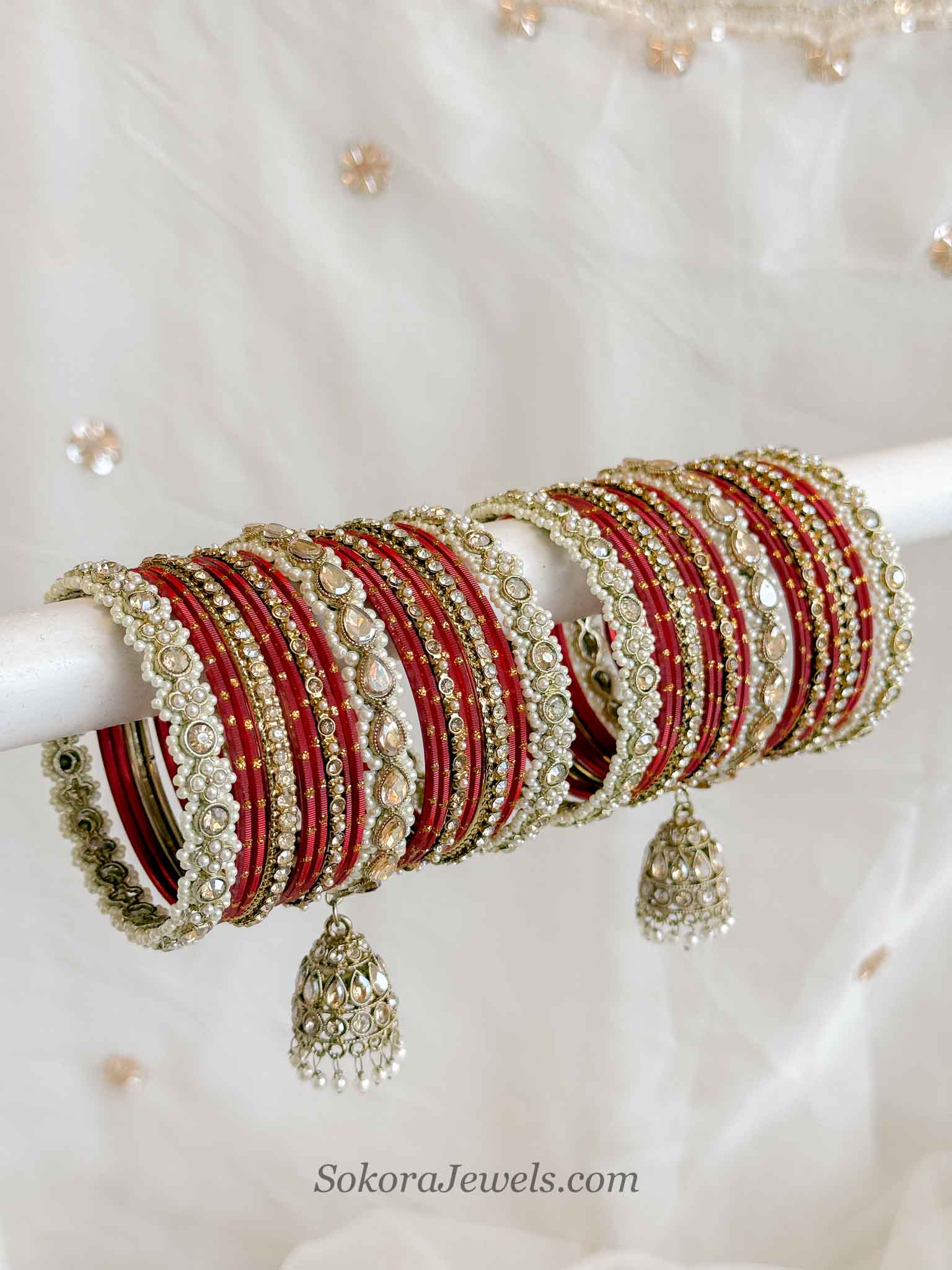 Aafiya Golden Bridal Bangle Set - Red