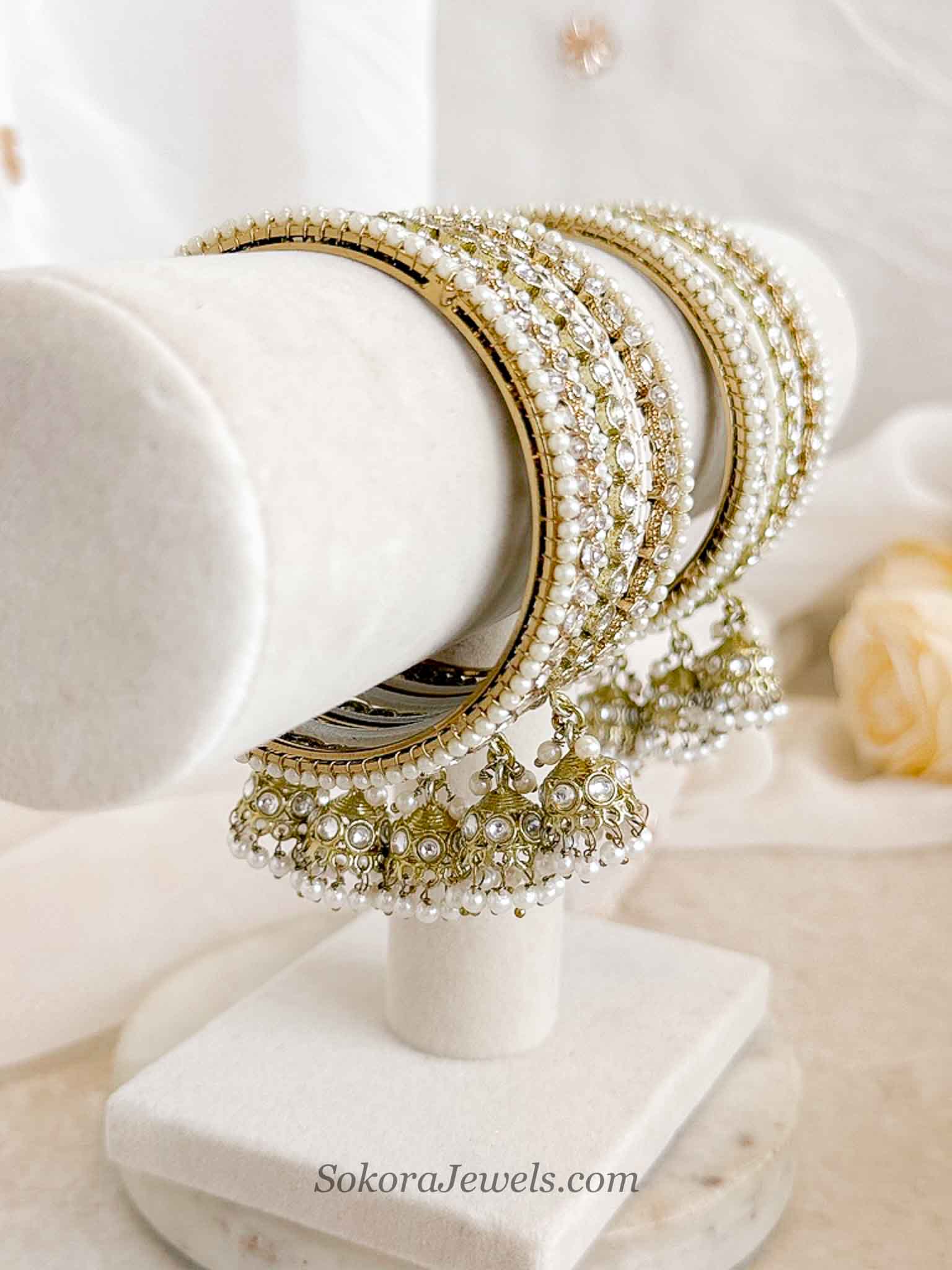 Small Cream Bridal Bangle Set with Jhumka Bangles