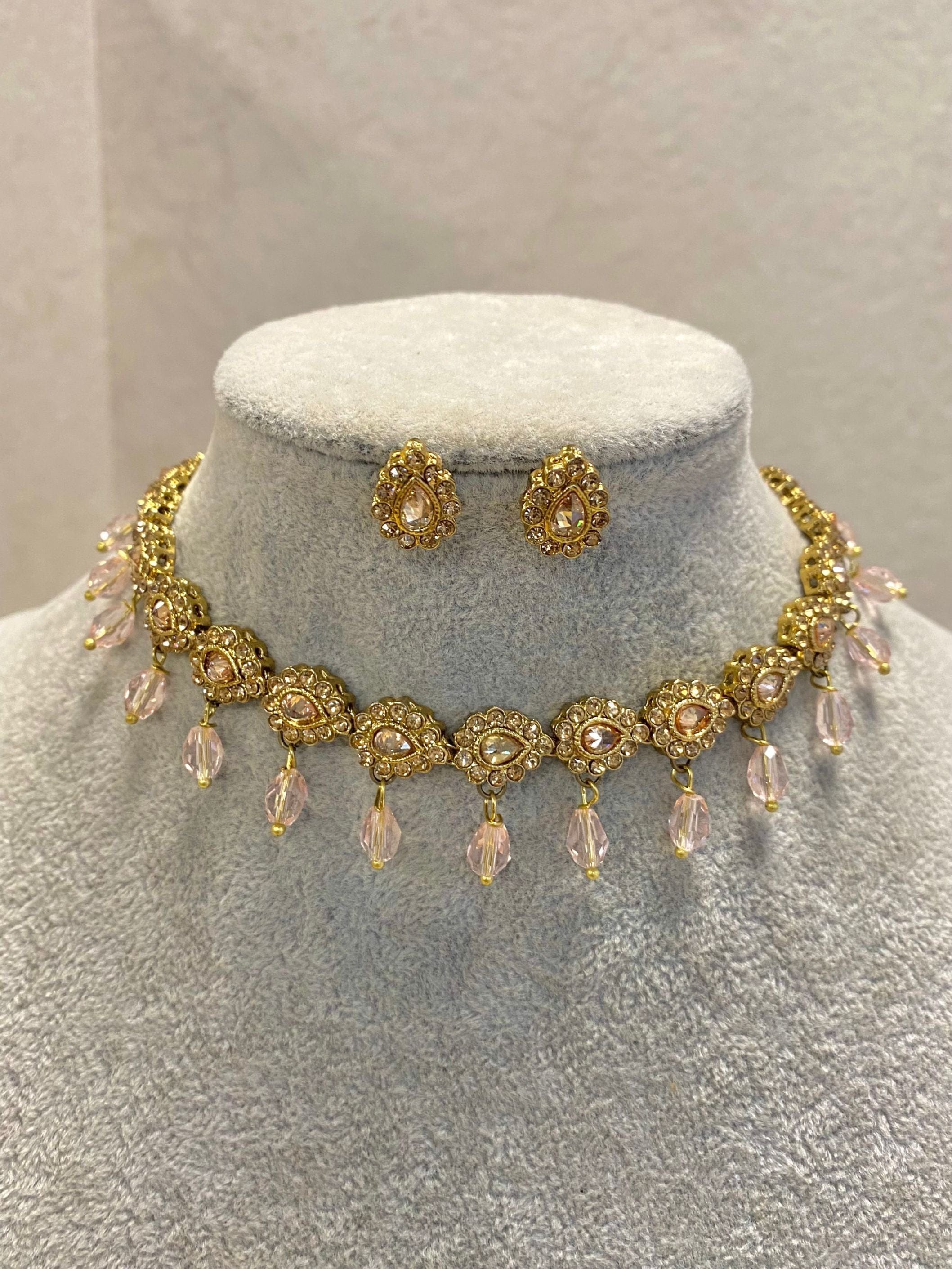 SLIGHTLY IMPERFECT: Antique Gold Necklace Set - Pink