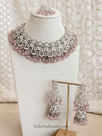 Sofia Silver Necklace Set - Pink