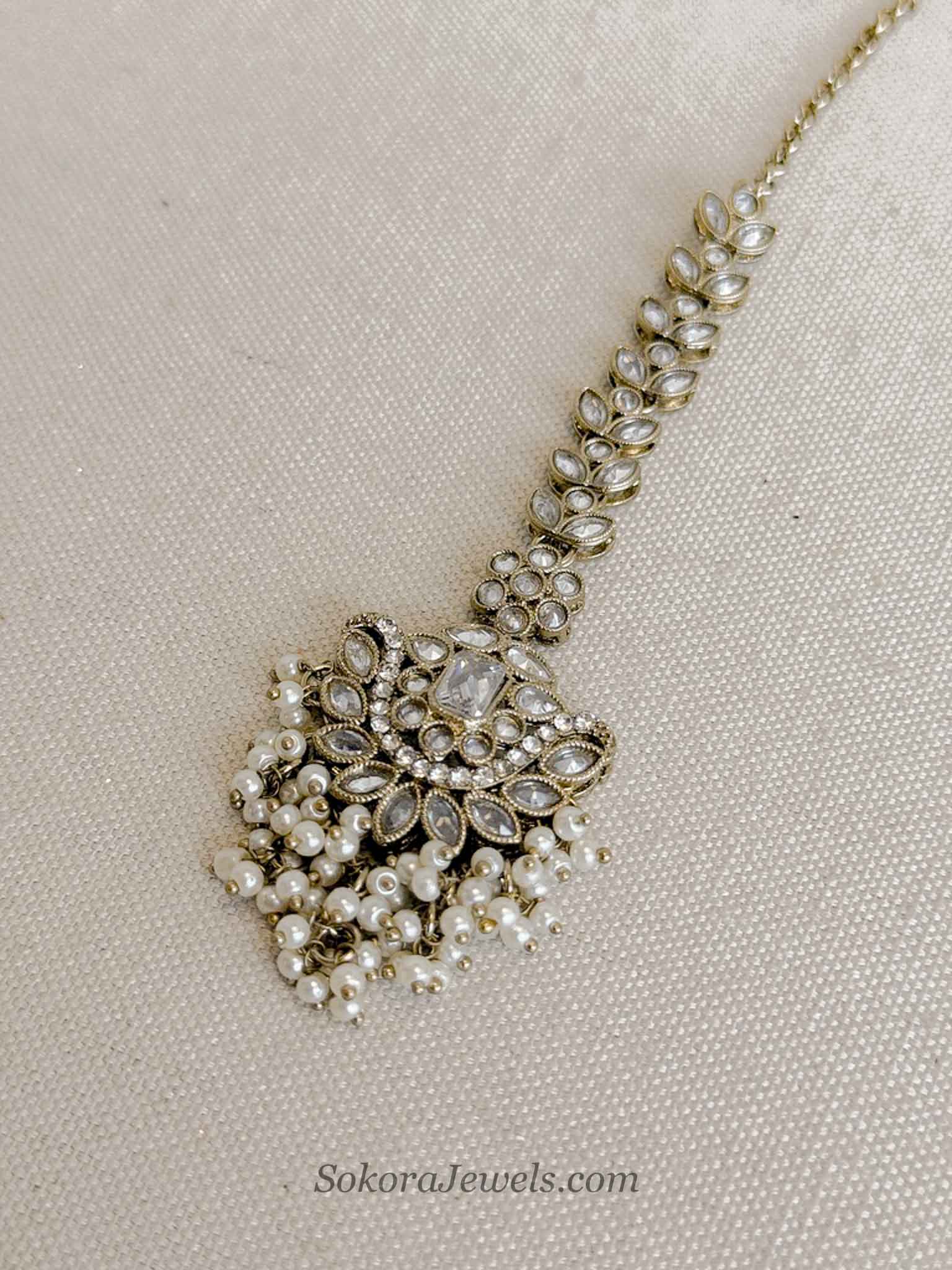 Antique Gold Crystal & Pearl Maang Tikka