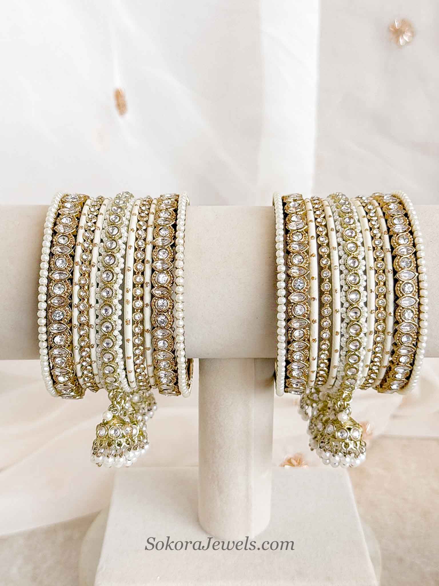 Small Cream Bridal Bangle Set with Jhumka Bangles