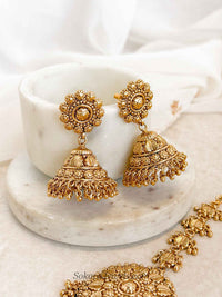 Heritage Gold Jhumka Earrings & Statement Tikka Set