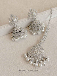 Silver & Pearl Jhumka Earrings with Tikka Set