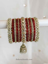 Aafiya Golden Bridal Bangle Set - Red