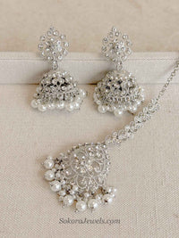 Silver & Pearl Jhumka Earrings with Tikka Set