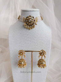 Gold Plated Kundan Choker & Jhumka set