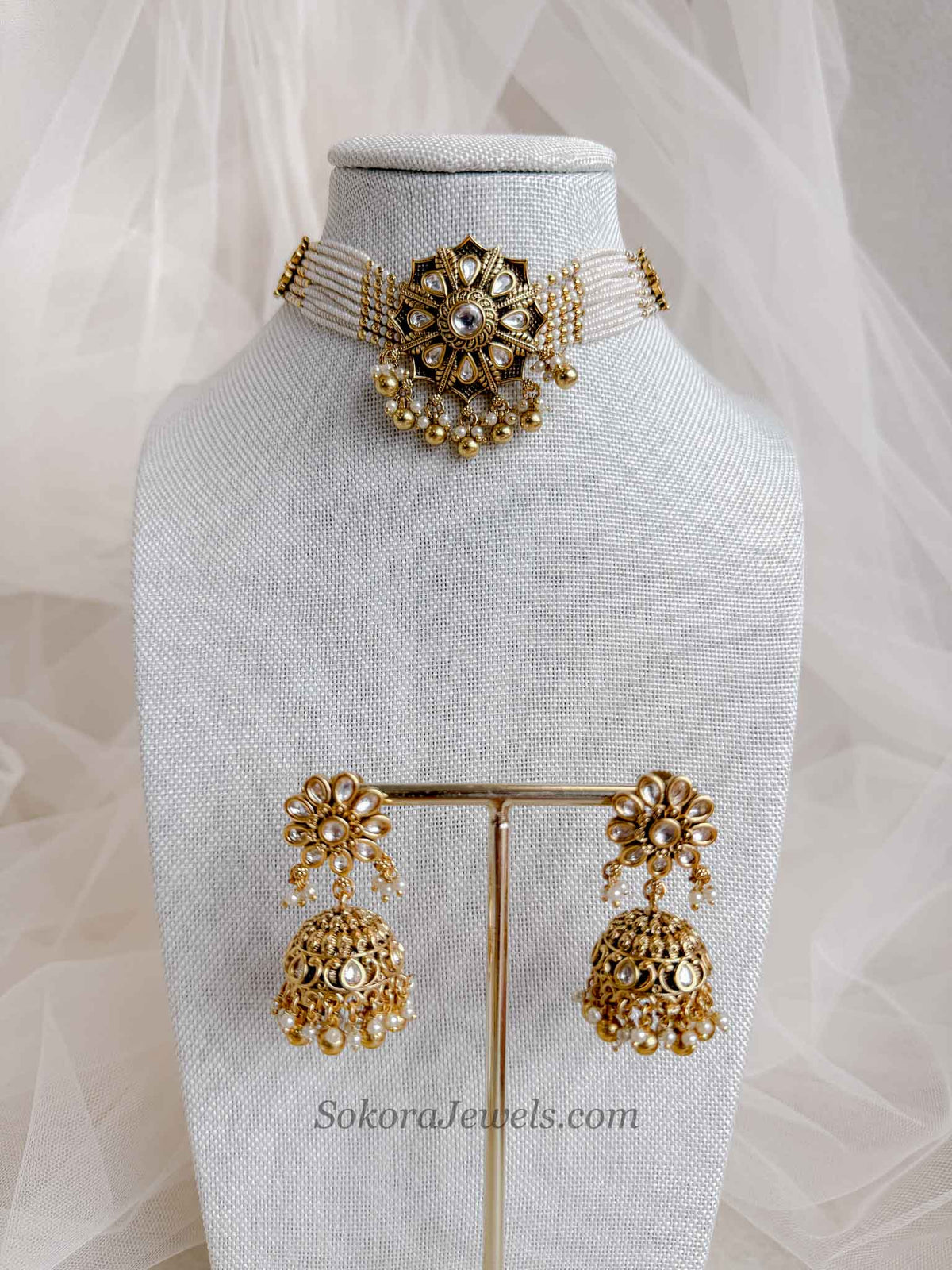 Gold Plated Kundan Choker & Jhumka set