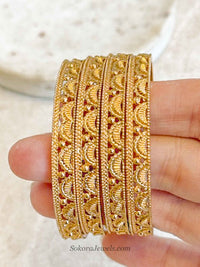 Set of 4 Intricate Crescent Design Kada Bangles
