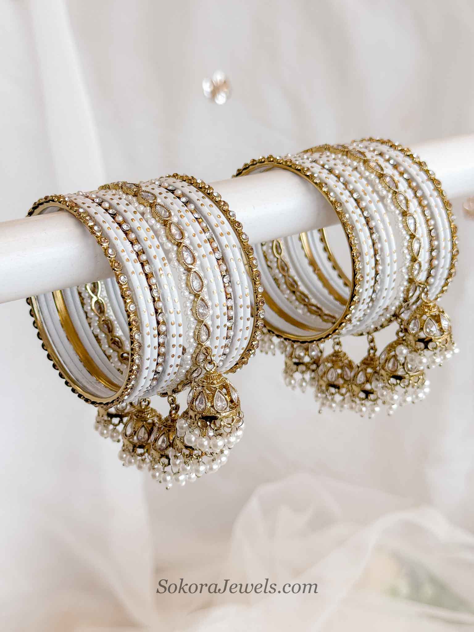 Asma White Bridal Jhumka Bangle set