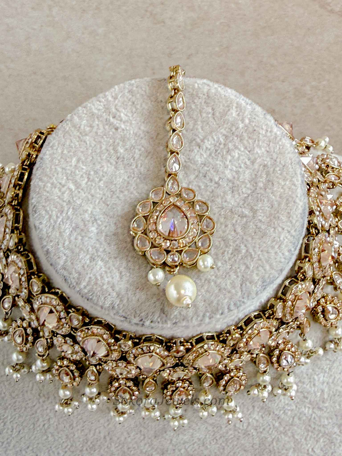 Mehnaaz Pearl Drop Choker Set - Champagne