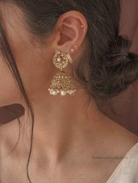 Mandala Crystal & Pearl Jhumka Earrings with Tikka Set