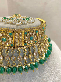 SLIGHTLY IMPERFECT: Antique Gold Choker Set - Green