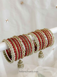 Aafiya Golden Bridal Bangle Set - Red