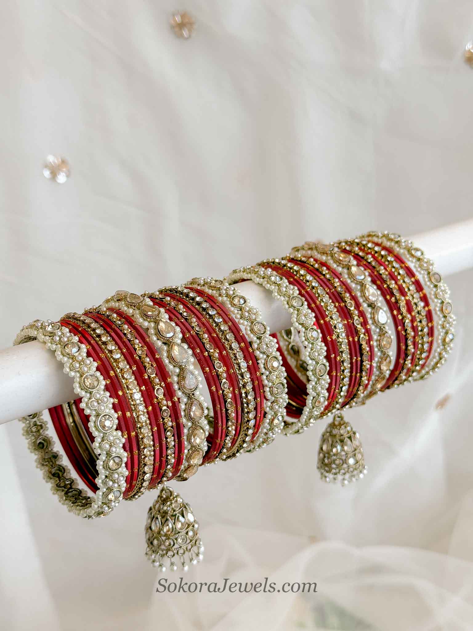 Aafiya Golden Bridal Bangle Set - Red