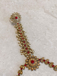 Antique Gold Hand Harness - Red